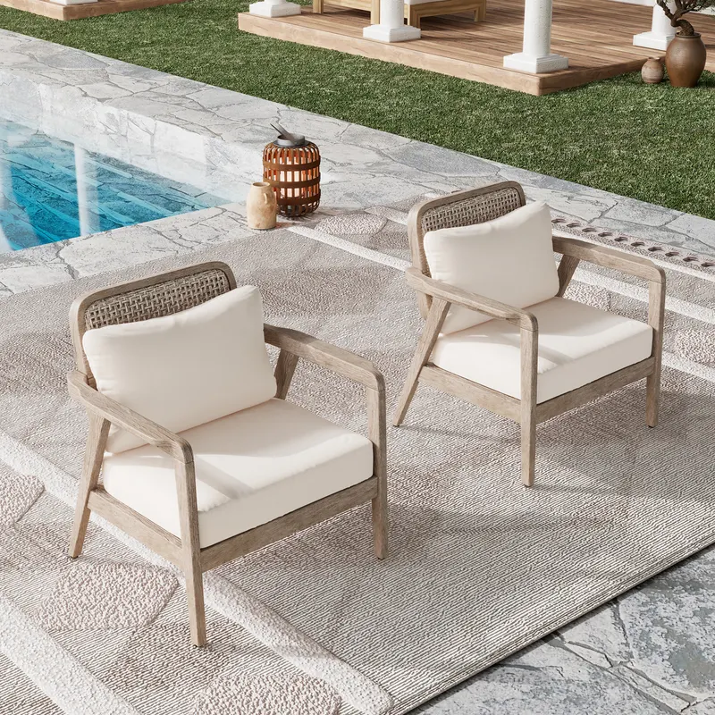 SET OF 2 Outdoor Acacia Wood Patio Club Chair — photo 2