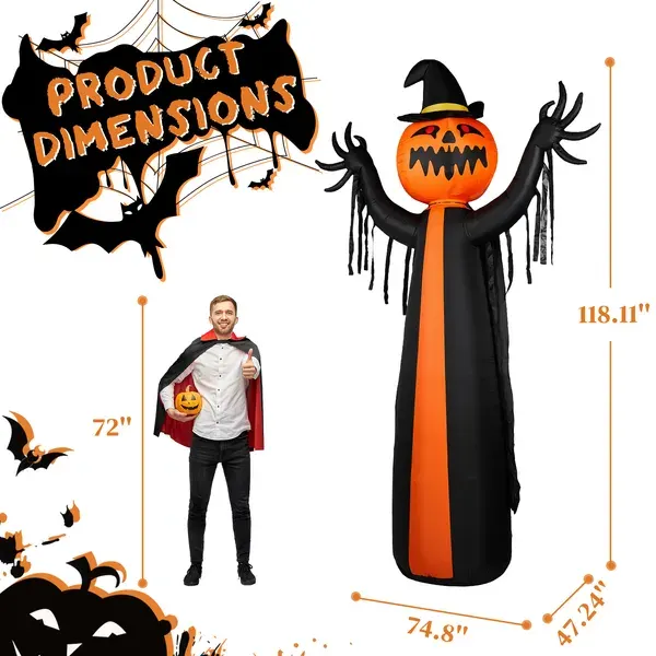 10ft Inflatable Halloween Decor with Rotatable Head Pumpkin β photo 3