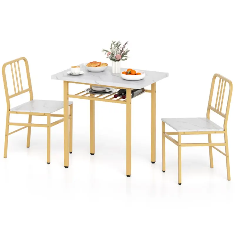 3-Piece Dining Table Set (white + Gold)