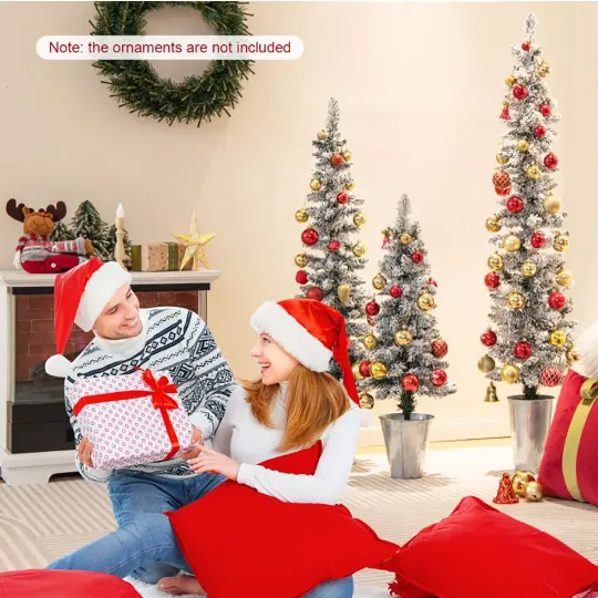 3 Pcs Set Potted Artificial Christmas Tree Snow Flocked Slim β photo 6