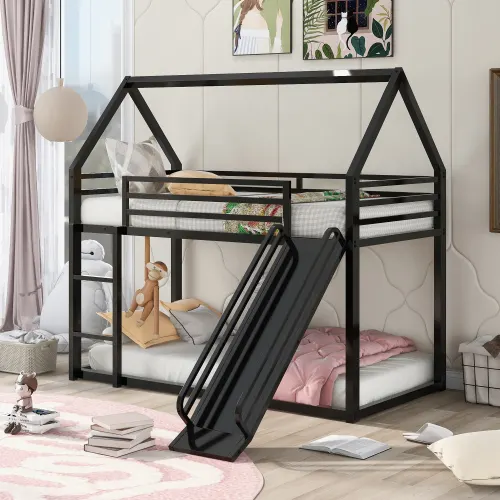 Twin Over Twin House Bunk Bed with Built-in Ladder β photo 5