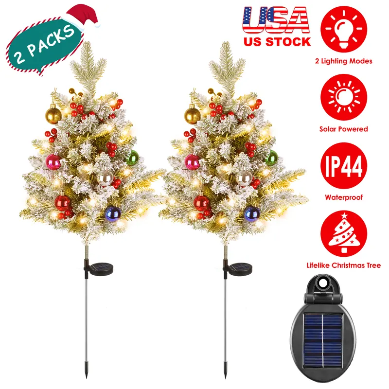 2Pcs Solar Powered Lighted Christmas Tree Urn Filler with Light — photo 5