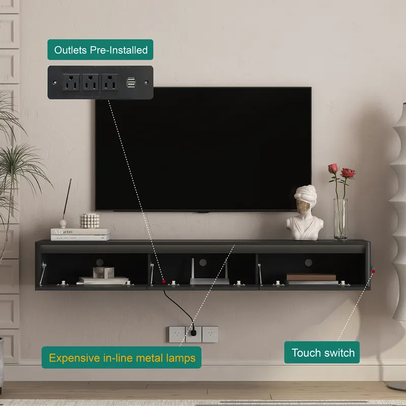 Floating TV Stand — Wall Mounted TV Shelf with Led Lights — photo 2