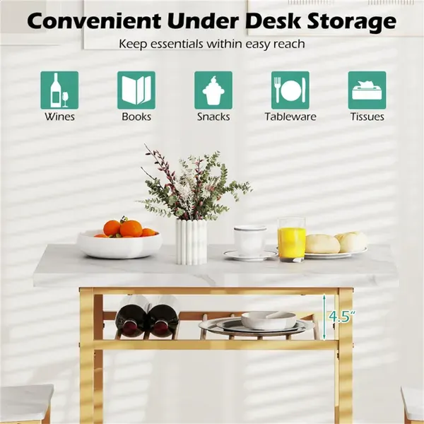 3-Piece Dining Table Set (white + Gold) β photo 6