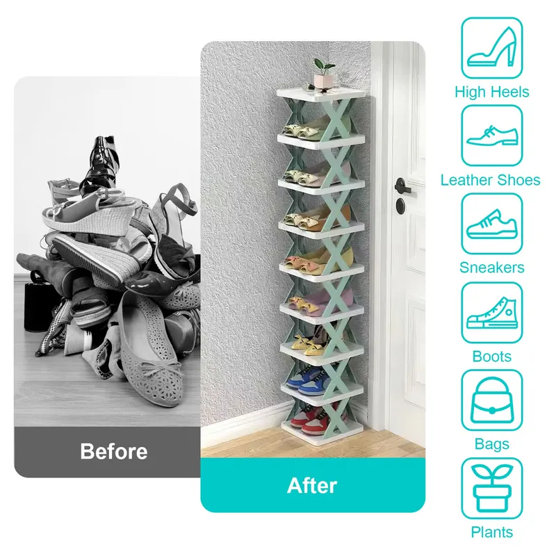 9Tier Narrow Entryway Shoe Rack for Entrydoor Plastic Vertical — photo 4