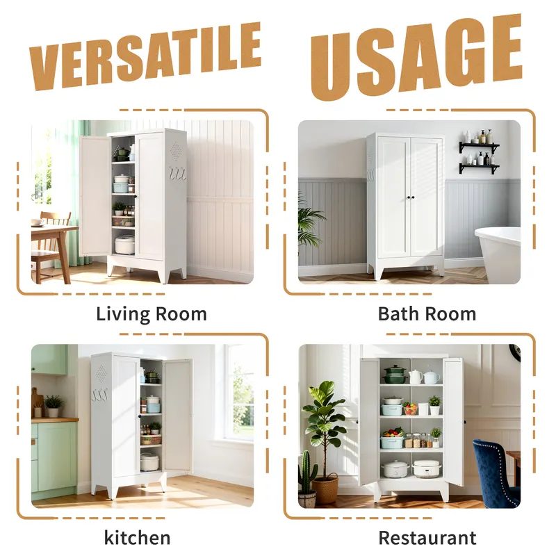 47.3 White Metal Kitchen Pantry Cabinet Adjustable Storage — photo 3