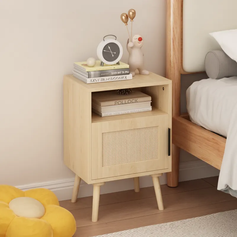 22.83'' H Rattan Nightstand β Side Table with Door Open Shelf β photo 4