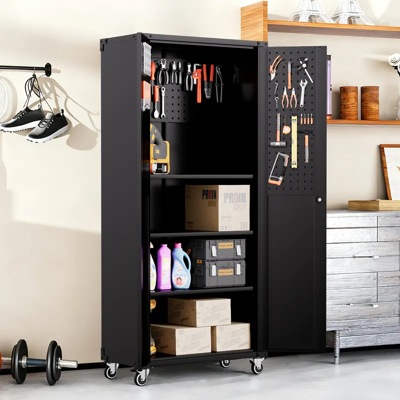 71 All-black Metal Garage Storage Cabinet with Wheels — photo 5