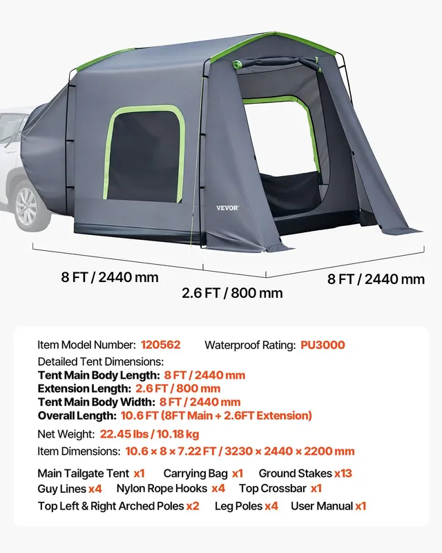 Large SUV Tent for 5–9 Person — 10.6 X 8 FT All-season SUV