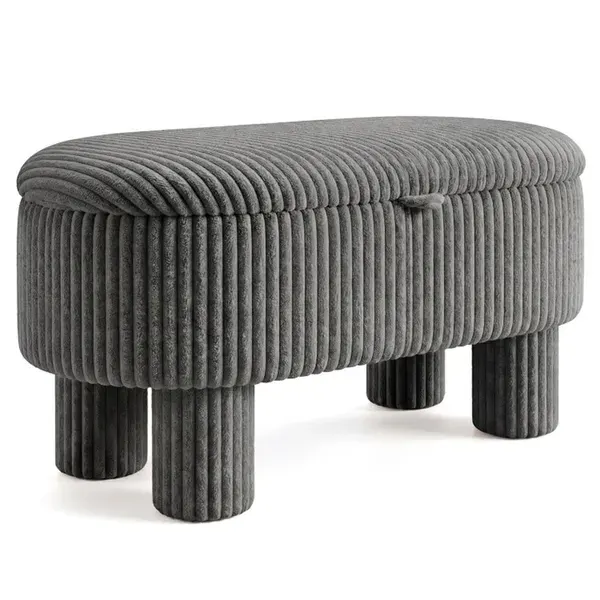 Gray 42 Inch Corduroy Storage Bench — photo 3