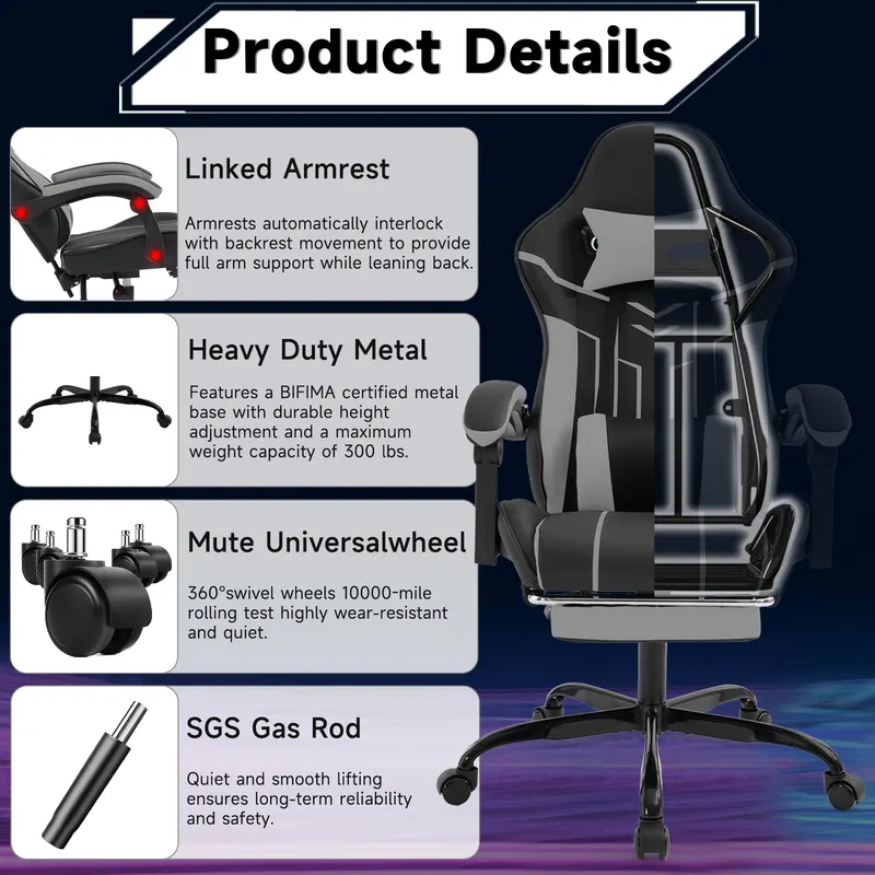 Gaming Chair — Computer Chair Ergonomic Chair with Footrest — photo 5