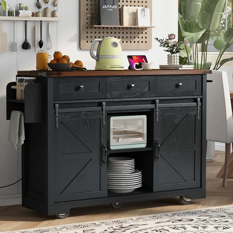 K&k 53.7 Farmhouse Kitchen Island with Power Outlet — photo 4