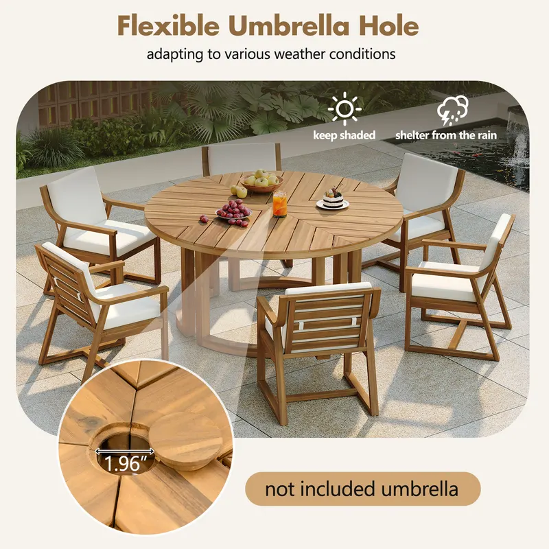 TREXM Patio Dining Table Set for 6 Round Dining Table with 1.96 — photo 5