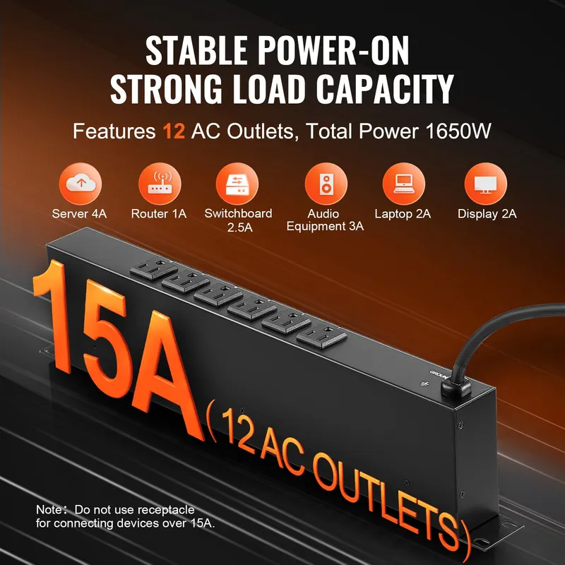 19" 1U PDU 12 Outlets Rack Mount Power Strip Surge Overload — photo 5