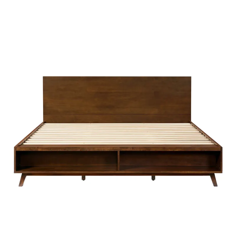 Walnut King Size Platform Bed Frame with Footboard Storage Space β photo 6