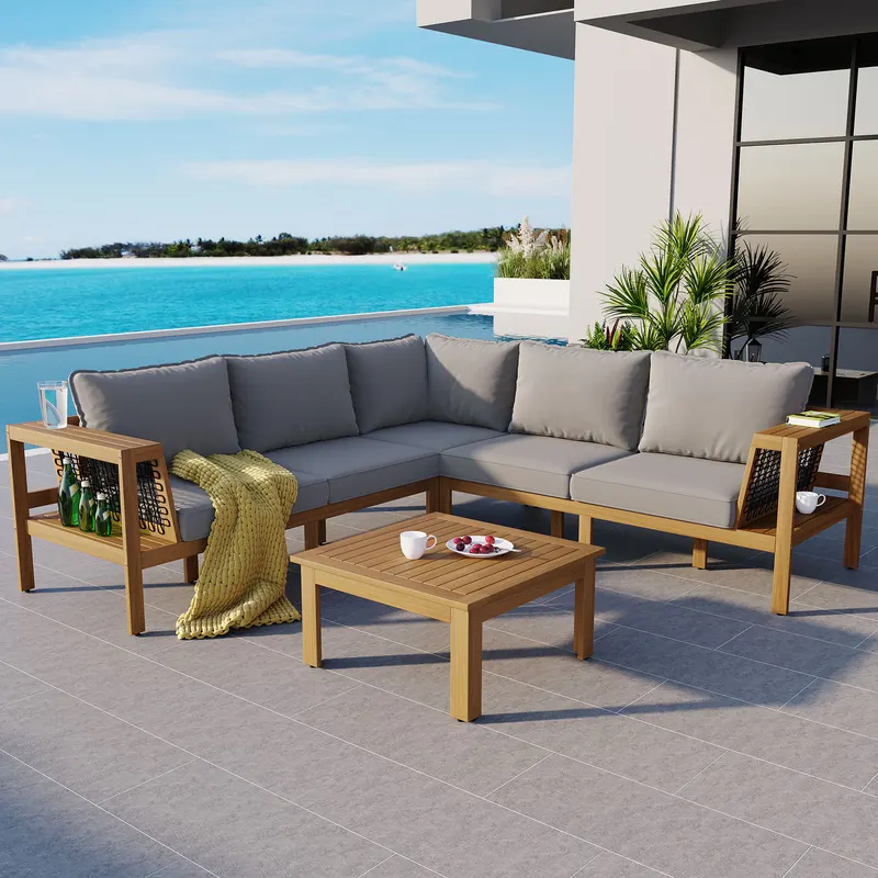 4 Pieces Outdoor Acacia Wood Sofa Set β photo 4
