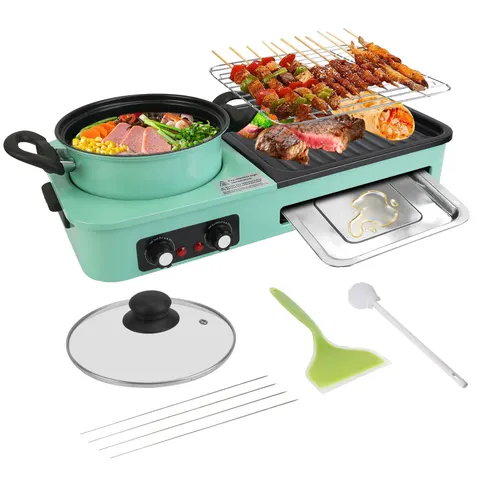 3 in 1 Electric Hot Pot with Grill 1600W Smokeless Non-stick