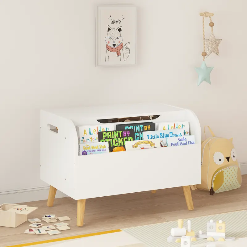 Wooden Toy Box — Kids Toy Storage Organizer with Front Bookshelf — photo 4
