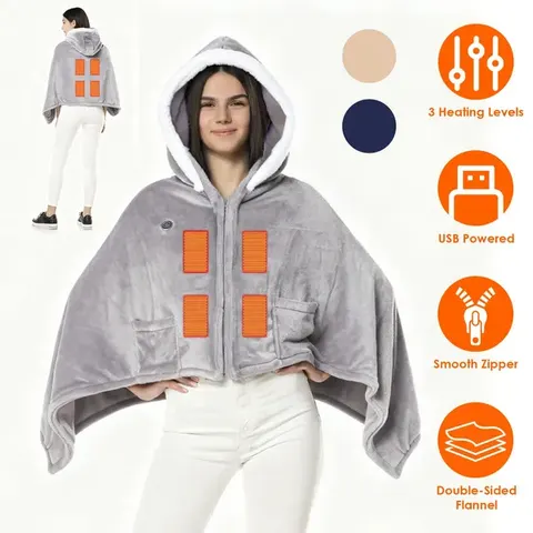 Wearable Heated Throw Blanket Double-sided Flannel Portable