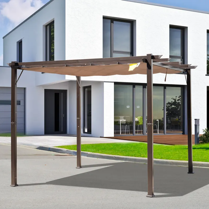 Outdoor Pergola Aluminum Gazebo w/ Retractable Canopy for Patio — photo 2