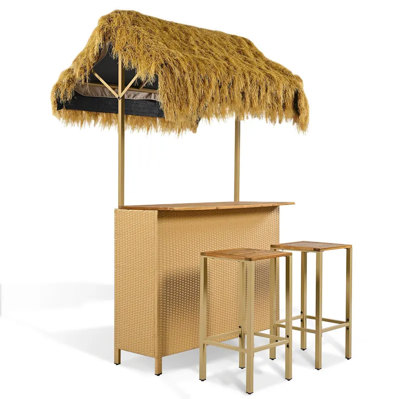 Hawaiian-style Bar Height Patio Set with PE Grass Canopy β photo 2