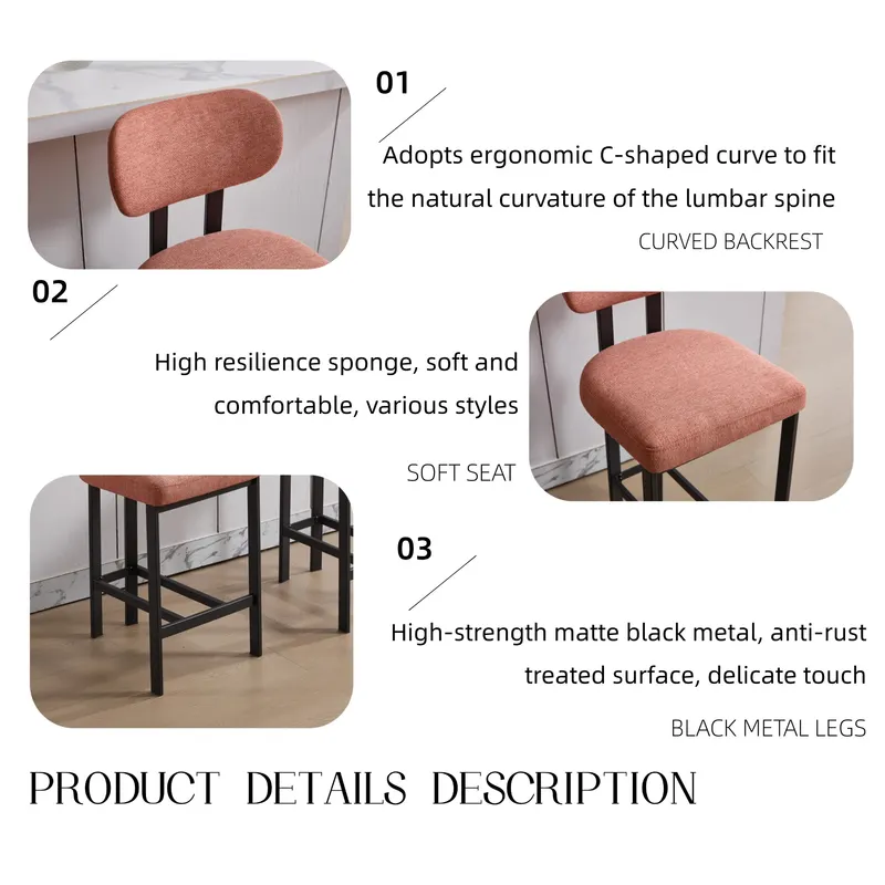 Bar Stools Set of 2 — 26 Inch Modern Upholstered Fabric Counter — photo 2