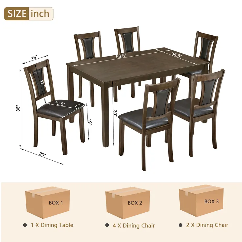 Modern 7-Piece Dining Table Set with 6 Upholstered Chairs — photo 3