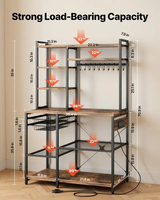 Kitchen Bakers Rack — 5 Ft Power Cable Bakers Rack with Power — photo 2
