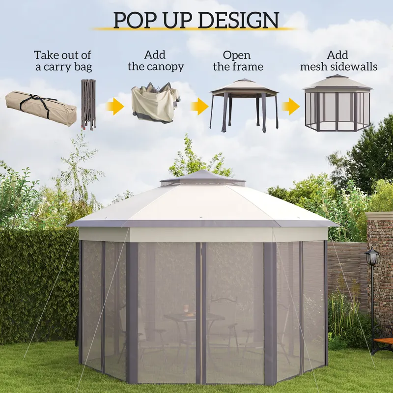 Pop Up Gazebo Hexagonal Canopy Shelter with 6 Zippered Mesh β photo 6
