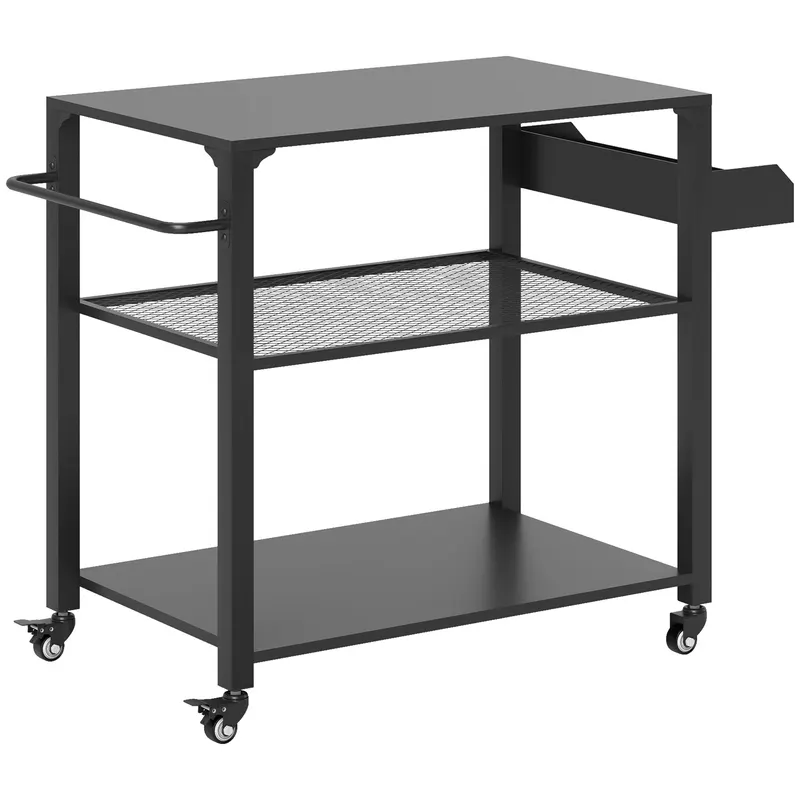 3-Tier Outdoor Grill Cart with Storage Racks
