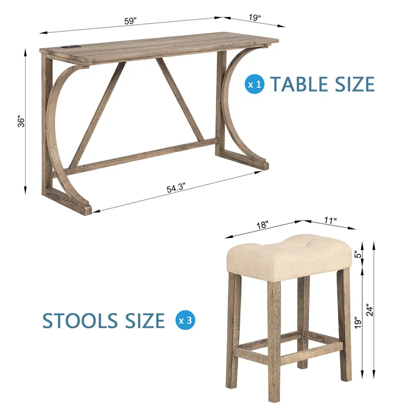 4-Piece Bar Table Set with Power Outlet — photo 3