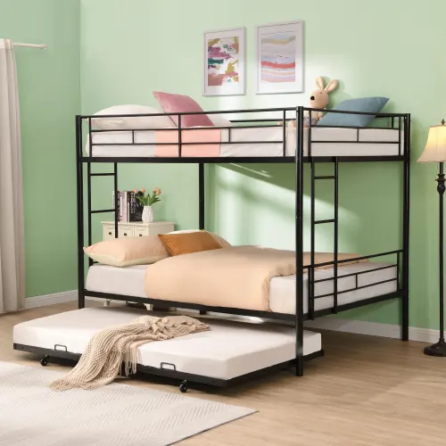 Full Over Full with Trundle Metal Bunk Bed