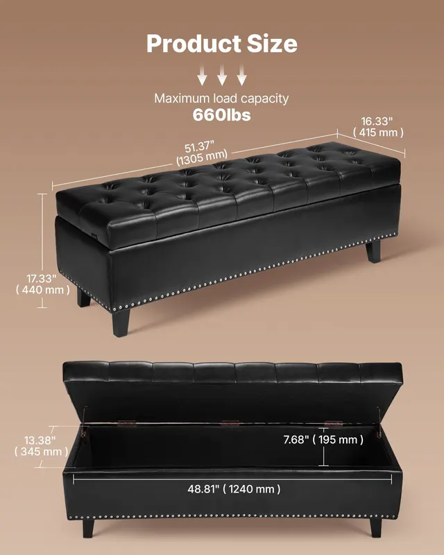 Button-tufted Storage Ottoman Bench — photo 4