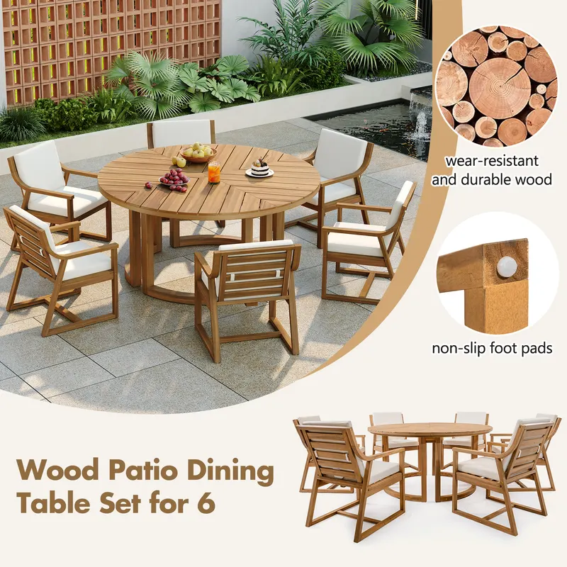 TREXM Patio Dining Table Set for 6 Round Dining Table with 1.96 — photo 2