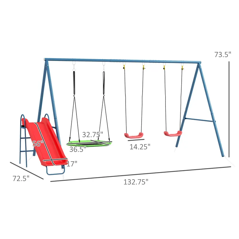 Metal Swing Set for Backyard β 3 in 1 Design with 1 Nest Swing β photo 4