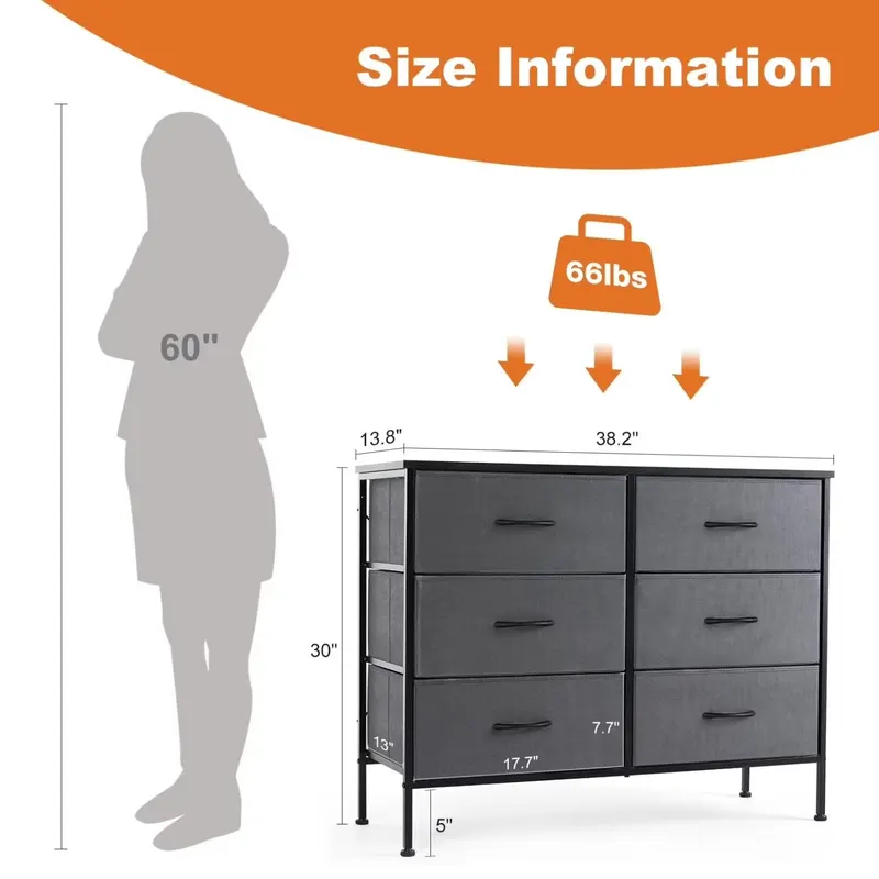 Fabric 6 Drawer Dresser — Bedroom Storage Cabinet — photo 8