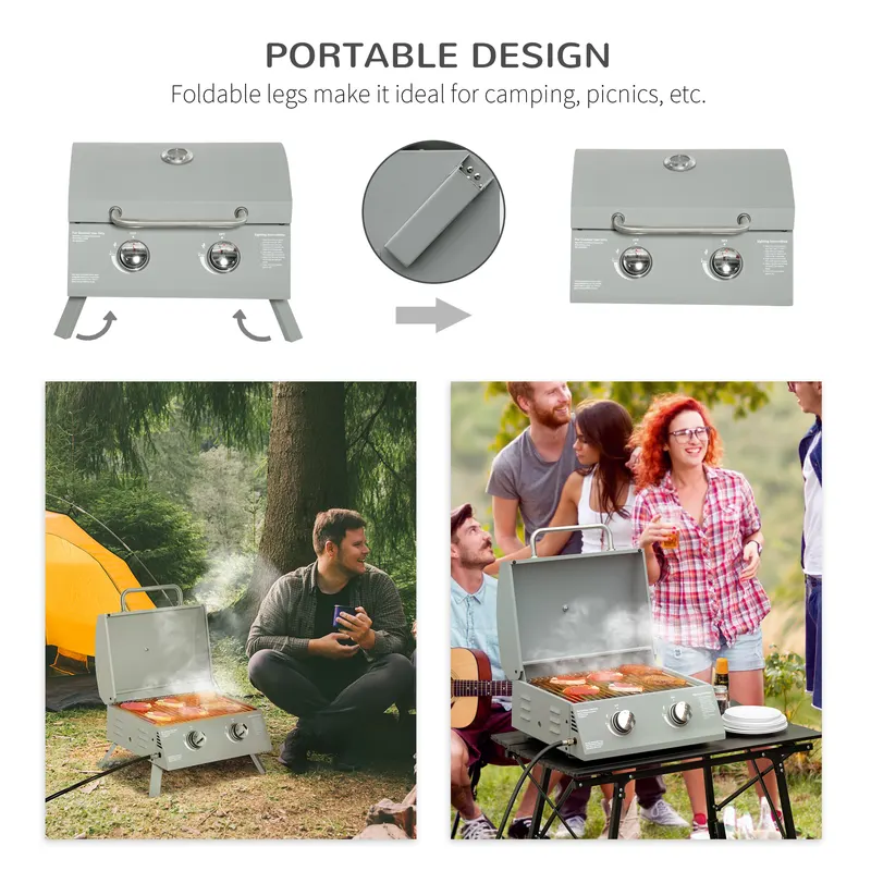 2 Burner Folding Tabletop Gas BBQ Grill w/ Lid β photo 5