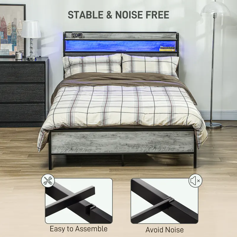 Full Bed Frame with Storage Upholstered Headboard — photo 4