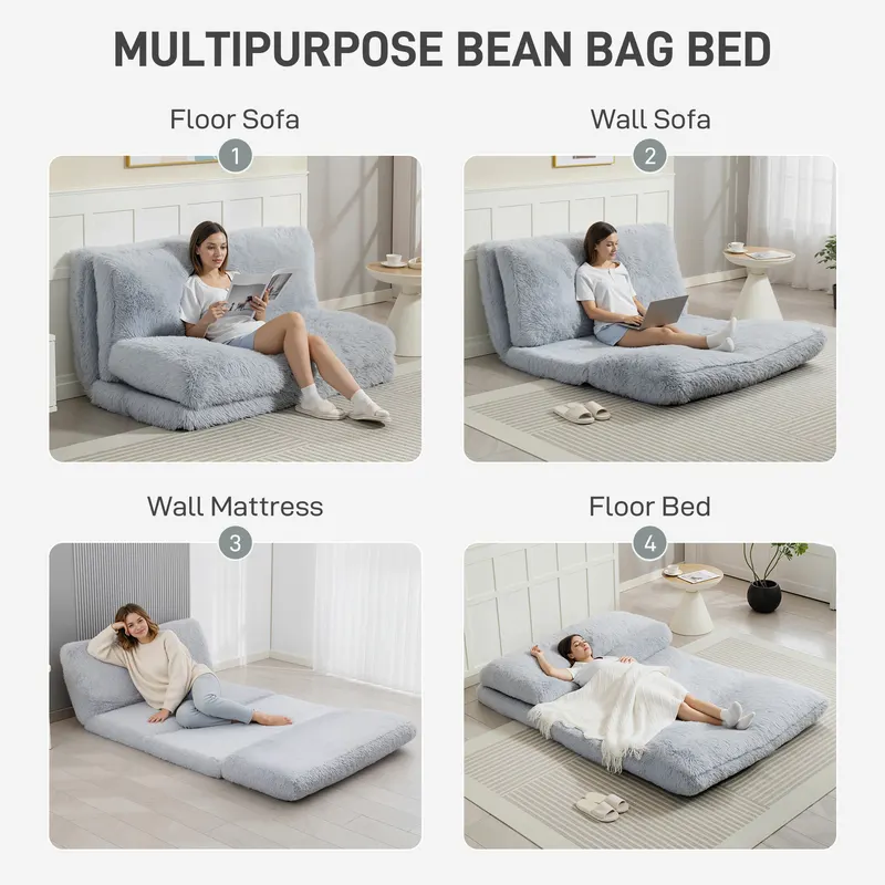 Bean Bag Floor Sofa Bed — Contemporary Plush Wide Folding Floor — photo 6