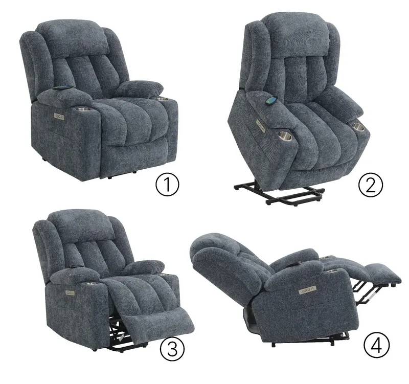 Omarion Blue Chenille Power Motion Recliner with Lift — photo 4