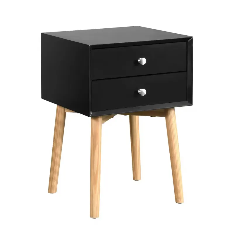 Side Table — Bedside Table with 2 Drawers and Rubber Wood Legs — photo 4