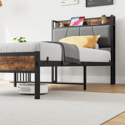 Twin Size Bed Frame β Storage Headboard with Charging Station β photo 5
