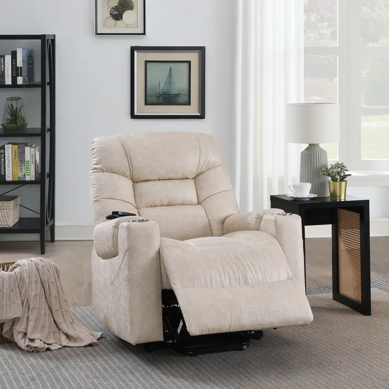 Nairi Ivory Leather Aire Power Motion Recliner with Lift