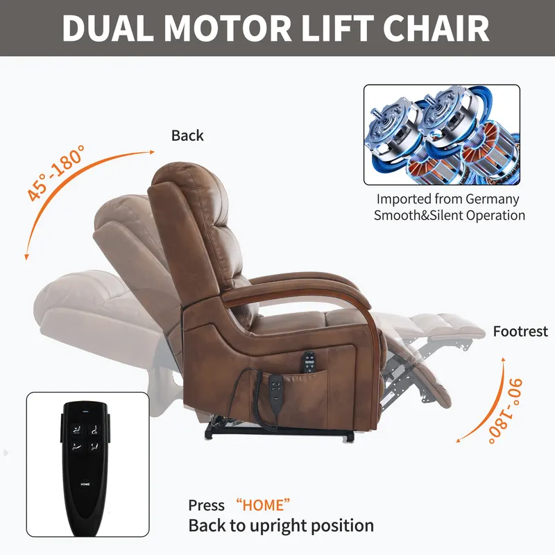 Power Brown Leatheraire Lift Recliner Chair Dual Motor Infinite — photo 3