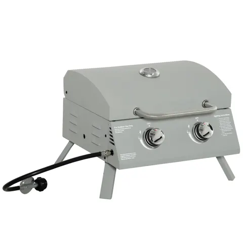 2 Burner Folding Tabletop Gas BBQ Grill w/ Lid