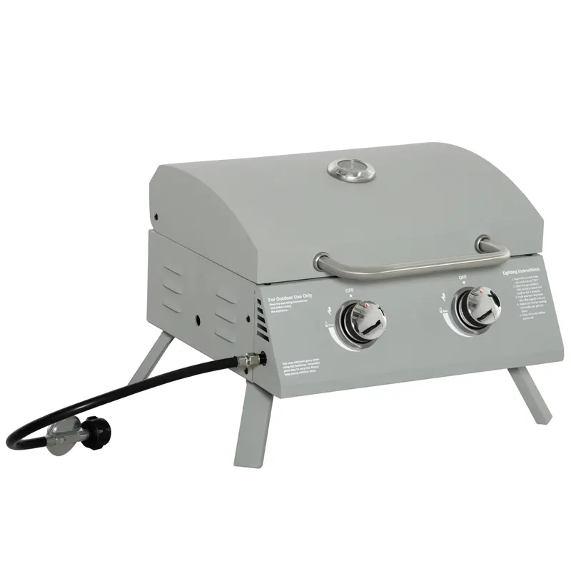 2 Burner Folding Tabletop Gas BBQ Grill w/ Lid