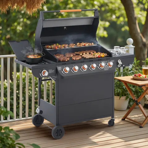 6 Burner BBQ Propane Gas Grill with Side Burner 72000 BTU Output