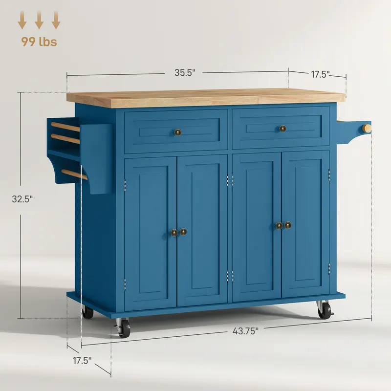 Kitchen Island on Wheels — Rolling Cart with Rubberwood Top — photo 3