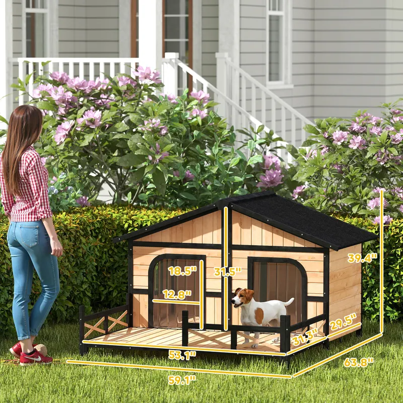 Dog House Outdoor — Wooden Dog Kennel Weatherproof with Porch — photo 7