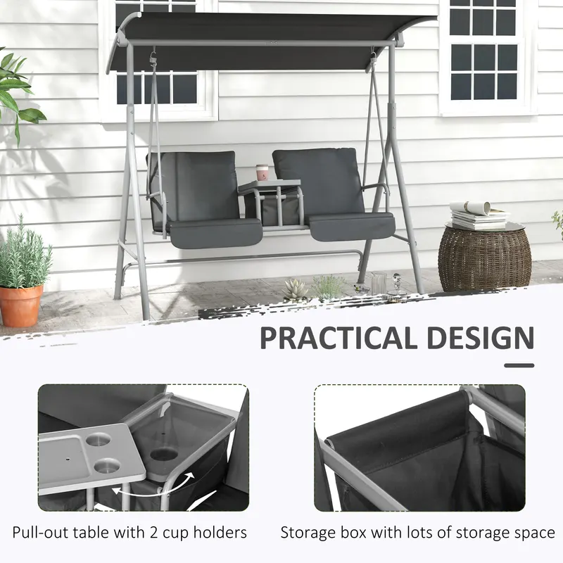2-Seater Outdoor Porch Swing with Canopy and Table β photo 5